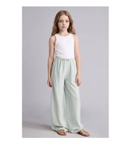 Defacto Wide Leg Keten Karışımlı Yeşil Kız Çocuk Pantolon H1219A8/GN1113