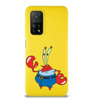 Xiaomi Mi 10T Pro Soft Premier Kapak Bay Yengeç Tasarımlı Silikon Kılıf - Sarı (Şeffaf)