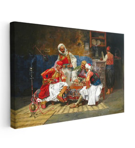 Kanvas Tablo Osmanlı Kahvehane Kültürü Sahnesi Osmanlı Tablosu Ev Ofis Duvar Dekoru