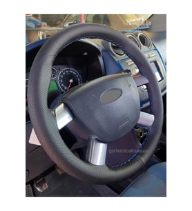 Ford Connect Uyumlu Direksiyon Kılıfı Dikmeli Delikli Mavi Ipli (10,5cm)