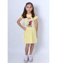 KIZ ÇOCUK ELBİSE FIRFIRLI KEDİCİK BASKILI A18 (Sarı)