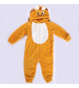 Unisex Polar Sarı Kapşonlu Aslanlı Peluş Welsoft Tulum (A.HAKI-SARI-BEYAZ)