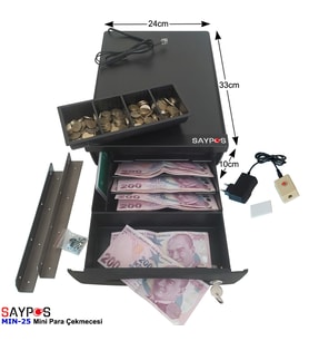 Kolay Açma Butonlu ve Masa Altı Montaj Askılı Mini Para Çekmecesi 24x33x10cm