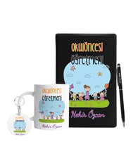 Okul Öncesi Öğretmenlerine Özel Defter Kalem Kupa & Süblimasyon Anahtarlık Hediye Seti