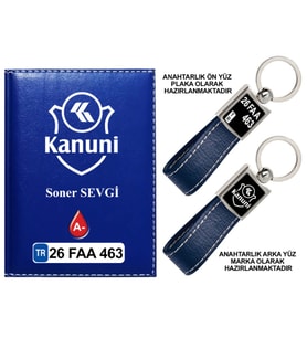 Plakanıza Özel Kanuni Motor Logolu Lacivert Ruhsat Kabı ve Anahtarlık