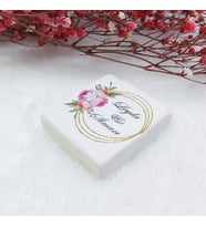 30 Adet Doğal Taş Magnet Nikah Şekeri Nişan Hediyeliği Altın Çiçekli 4,5x4,5 kare-