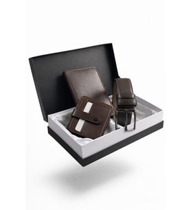 Özel Grande Lüks Premium Serisi Damat Çeyiz Dikey Classic Cüzdan Kemer ve Kartlık Çeyiz Kutulu Seti