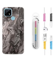 Realme C11 C21 C21Y C25Y C11 2021 Kılıf Kablo Koruma Spiral Silikon Gri Mermer 1376