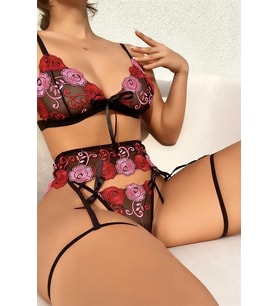 Arias Closet Gül Desenli Fantezi Sütyen Külot Takım