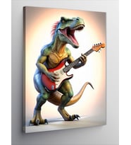 Kanvas Tablo Elektro Gitar Çalan Dinazor
