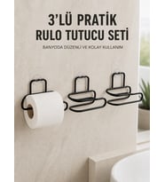 3’lü Yapışkanlı Tuvalet Kağıdı Tutucu Seti Siyah Duvar Tipi Rulo Kağıtlık