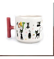 Cat Love Baskılı Kırmızı Kulplu T Kupa