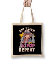 Cute & Funny Eat Sleep K-Pop Repeat Korean Music Bez Çanta Uzun Saplı