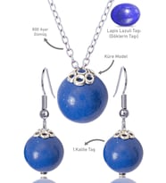 Sertifikalı Küre Model Lapis Lazuli Taşı Kolye ve Küpe Seti - Gümüş Aparatlı (Çok Renkli)