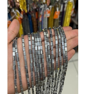 Hematit Taşı Dikdörtgen Kesim Parlak Gümüş 4x8mm Doğal Taş Dizi
