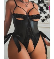 Kadın Siyah Dantel Detaylı ve Saten Tül Fantazi Babydoll