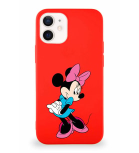 Apple iPhone 12 Soft Premier Kapak Minnie Mouse-F Tasarımlı Silikon Kılıf - Kırmızı (Şeffaf)