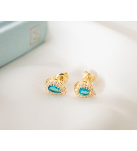 925 Ayar Gümüş Aralık Ayı Doğum Taşı ( Blue Topaz ) Damla Küpe