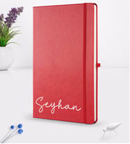BK Gift Kişiye Özel El Yazısı Tasarımlı Kırmızı Termo Deri Defter 16x24cm Model 1