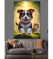 Sevimli Köpek Ve Kedi Dekoratif Kanvas - Mdf Ahşap Tablo