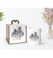 BK Gift Kişiye Özel Ahşap Kutuda City Tasarımlı Beyaz Kupa Bardak-1