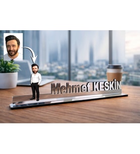 Kişiye Özel Müdür Karikatürlü 30 cm Ayna Pleksi Masaüstü İsimlik - Müdüre Hediye Terfi ve Ofis Hediyesi