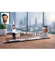 Kişiye Özel Müdür Karikatürlü 30 cm Ayna Pleksi Masaüstü İsimlik - Müdüre Hediye Terfi ve Ofis Hediyesi