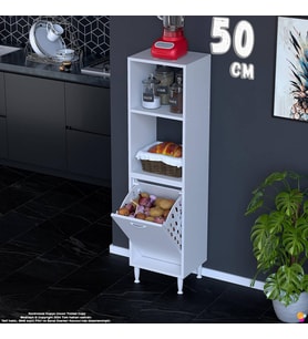 Eliusta Nixa 50 cm Çok Amaçlı Mutfak Banyo Kiler Dolabı - Sepetli Üstü Açık Raflı 50x150x32 cm Beyaz