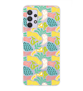 Samsung Galaxy A32 ile Uyumlu 1mm Kapak Memphis Desen Tasarımlı Şeffaf Silikon Kılıf