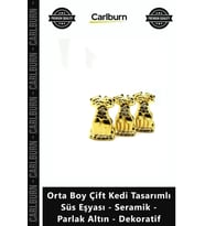Özel Üretim Gold Biblo Orta Boy Çift Kedi Tasarımlı Süs Eşyası Seramik Parlak Altın Dekoratif