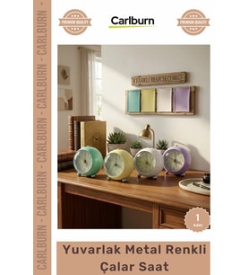 #Saat Modern Dekoratif Işıklı Pilli Masaüstü Estetik Masa Saati Yuvarlak Metal Renkli Çalar Saat
