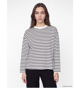 LCW Modest Kahverengi Çizgili Oversize Kadın Sweatshirt Tunik