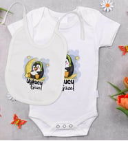 BK Kids Uykucu Güzel Tasarımlı Bebek Body Zıbın ve Mama Önlüğü Hediye Seti - Model 1