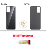 Infinix Hot 12 Siyah Uyumlu Arka Kapak + B7000 Yapıştırıcı Arka Cam Batarya Pil Kapağı Lazer Kesim