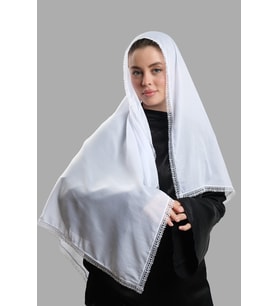 Beyaz Nikah Namaz Başörtüsü Eşarp Kesik Elyaf Boncuklu Güpürlü 202213_42