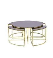 Brc YONCA 17547 Zigon-Orta Sehpa Düz Siyah Temper Cam Metal Çelik Gold Kaplama El Yapım