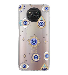 PrintiFy Xiaomi Poco X3 Pro ile Uyumlu 1mm Slim Fit Nazar Boncuğu 5 Baskılı Şeffaf  Kılıf