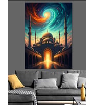 Mistik Cami Ve Gece Gökyüzü Dekoratif Kanvas - Mdf Ahşap Tablo
