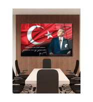 Atatürk Portre Cam Tablo Vatanını En Çok Seven Görevini En İyi Yapandır Kurum Hediyelik Büyük Tablo (Çok Renkli)