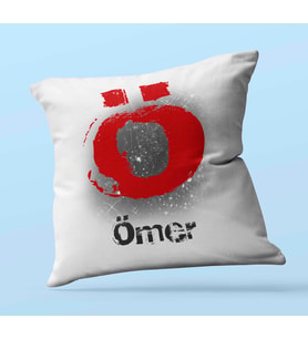 Kişiye Özel Ö Harfi Temalı Karakter Tasarım Saten Kare Yastık (Beyaz)