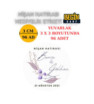 3 CM 4 CM 5 CM 6 CM NİŞAN HATIRASI ETİKETİ KENDİNDEN YAPIŞKANLI KİŞİYE ÖZEL YUVARLAK 020