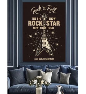 Rock Star Gitar Afişi Dekoratif Kanvas - Mdf Ahşap Tablo