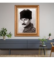 Altın Varaklı Çerçeveli Paspartulu Atatürk Tablo TR1415 (Gold)