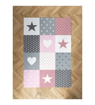 MEKTA HOME BEBEK VE ÇOCUK ODASI Soft Yıldız ve Kalp Desenli Halı