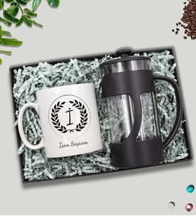 Kişiye Özel Baskılı Kupa & Siyah Renk French Press Hediye Seti