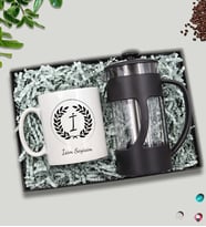 Kişiye Özel Baskılı Kupa & Siyah Renk French Press Hediye Seti