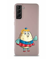 Samsung Galaxy S21 Plus Soft Premier Kapak Bayan Puff Tasarımlı Silikon Kılıf - Pudra (Şeffaf)