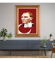 Altın Varaklı Çerçeveli Paspartulu Atatürk Tablo DC1125 (Gold)