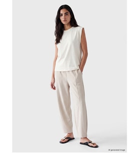 LCW Vision Bej Beli Lastikli Soft Touch Kadın Pantolon
