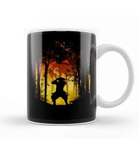 Samurai Ronin Forest Sun Raise Vector Yellow Kupa Bardak Porselen
